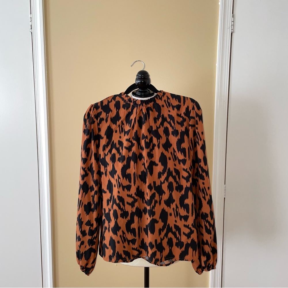Rust Animal Print Mock Neck Blouse - Picture 3 of 5